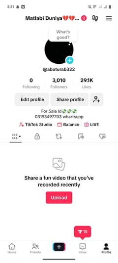 Tiktok Id For Sale Live option open id level 22 Follwers 3K