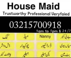 House Maid, Babysitter, Patient Care, Nanny, Maids, Driver, Chef, Cook