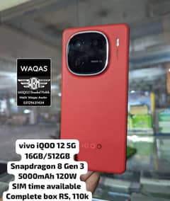 iqoo 12 16GB 512GB snapdragon 8 Gen 1 120w fast charging sim time avl