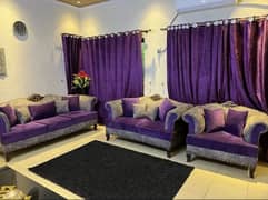 6-Seater Sofa Set with Curtains – Excellent Condition (10/10)