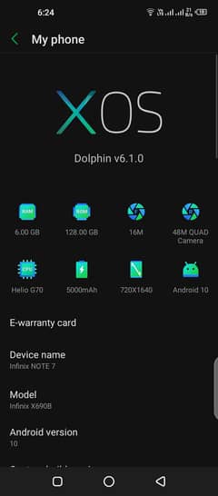 Infinix note 7.6 gb ram 128 gb momery