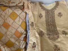 Elegant Light Gold Formal Dress with Hand Embroidery & Patchwork Dupa