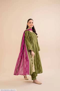 3 PCS Women's  Unstitched Printed Suit