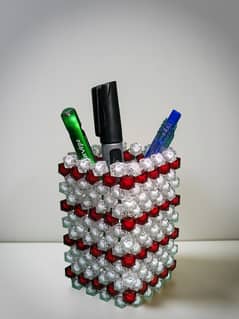 Handmade Red & White Pearl Beaded Makeup Organizer