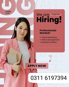 we are hiring staff for male female students teacher and housewife