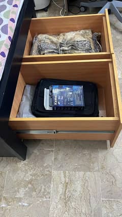 Wooden Bed with storage boxes 10/10 condition