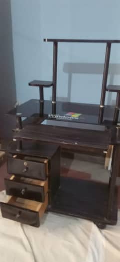 Computer trolley glass  top 3 draws good condition