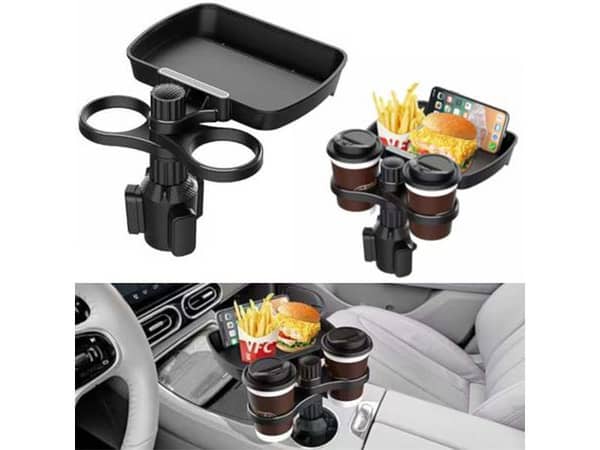 Car Double Cup Holder with Expandable Food Tray