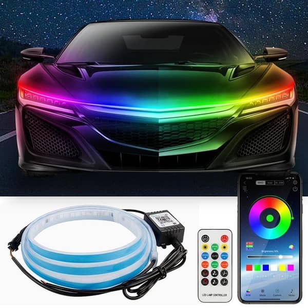 12V Dynamic RGB Multi Color LED Strip Lights for Car Hoods