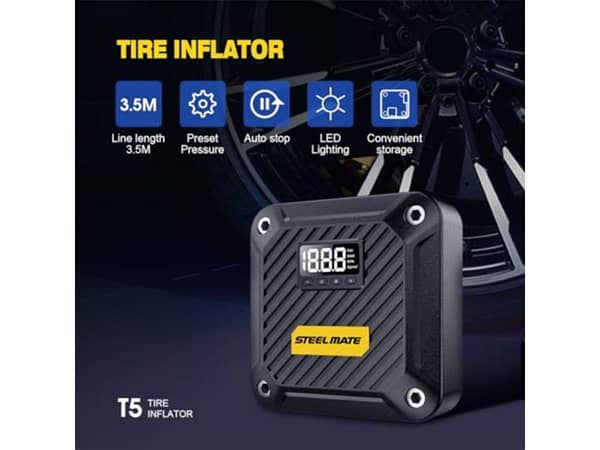 STEELMATE Portable Air Compressor With Digital Pressure Gauge T5 - 12V DC
