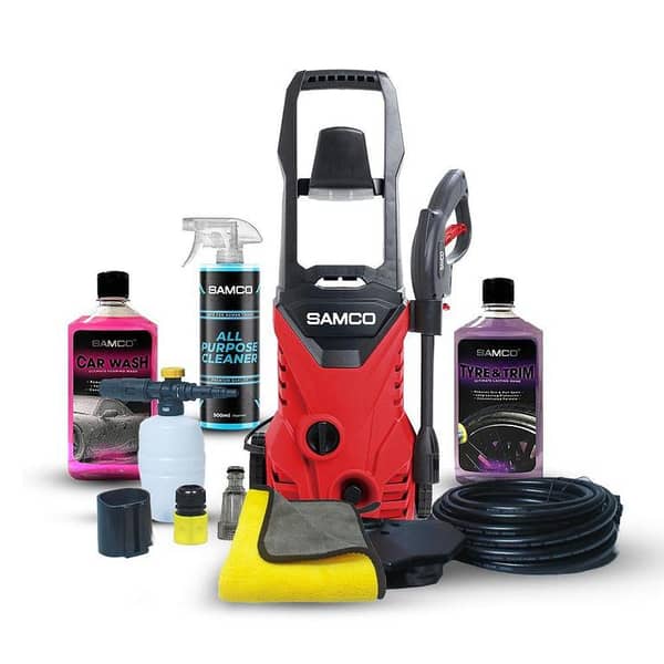 Samco 1400W High Pressure Washer (110 Bar) with Car Care Bundle including Shampoo, Tyre Gel, and All Purpose Cleaner