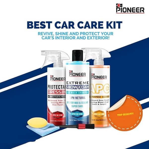 K. E PIONEER All In One Car Care Kit - Pack Of 3 With Free Microfiber Towel, Detailing Brush & Applicator