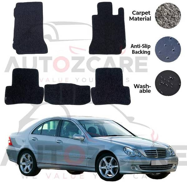 Mercedes C180 Carpet Floor Mats Set (5 Pieces) for Model Years 2001-2007