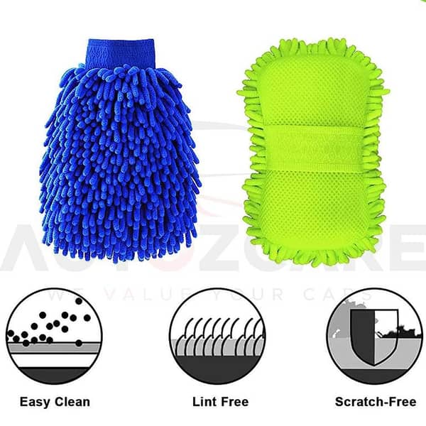 AutozCare Microfiber Wash Sponge Pad and Mitt Glove Set (2 Pieces)