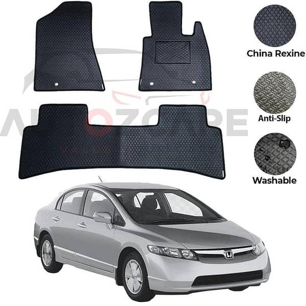Honda Civic Floor Mats Set (3 Pieces) - Rexine for Model Years 2002-2005