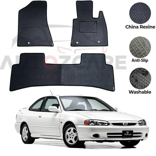 Toyota Corolla Rexine Floor Mats Set of 3 - Compatible with 1995-2002 Models