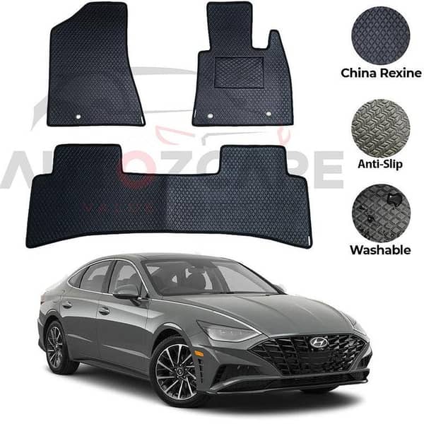Hyundai Sonata Floor Mats Set - 3 Pieces, Rexine Material, Compatible with 2021-2025 Models