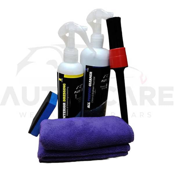 AutozCare 5-Piece Set: Interior Dressing, All Purpose Cleaner, Detailing Brush, Coating Applicator Pad, and Microfiber Towel