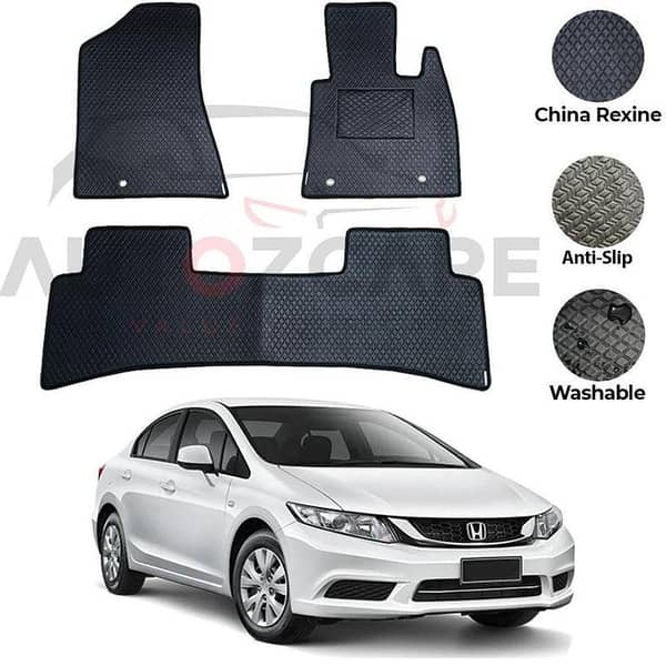 Honda Civic 2013-2016 Rexine Floor Mats Set of 3 - Durable and Waterproof