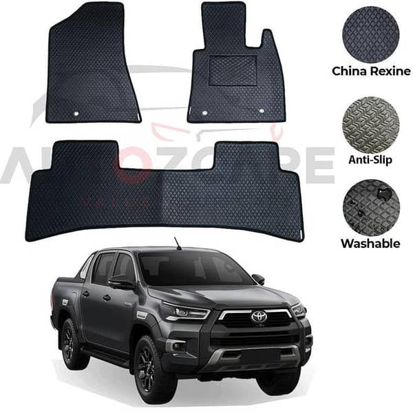 Toyota Hilux Vigo/Revo/Rocco 3-Piece Rexine Floor Mats for 2016-2025 Models