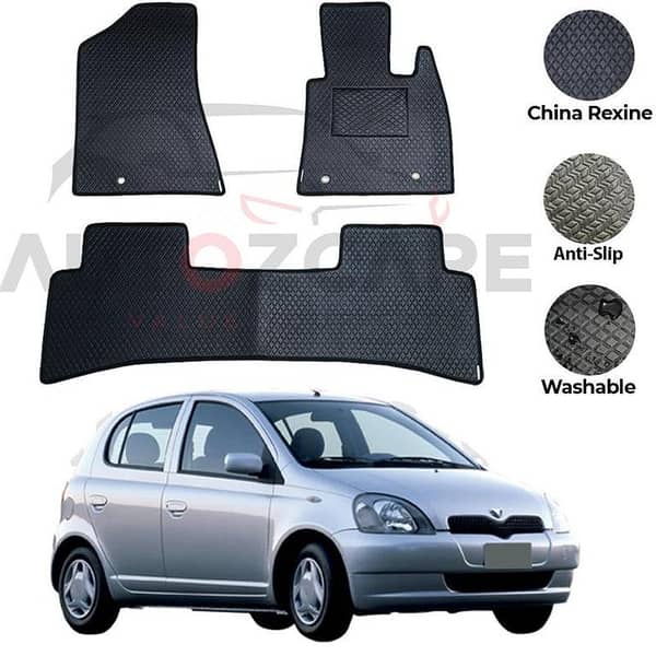 Toyota Vitz Rexine Floor Mats Set - 3 Pieces for 1998-2004 Models