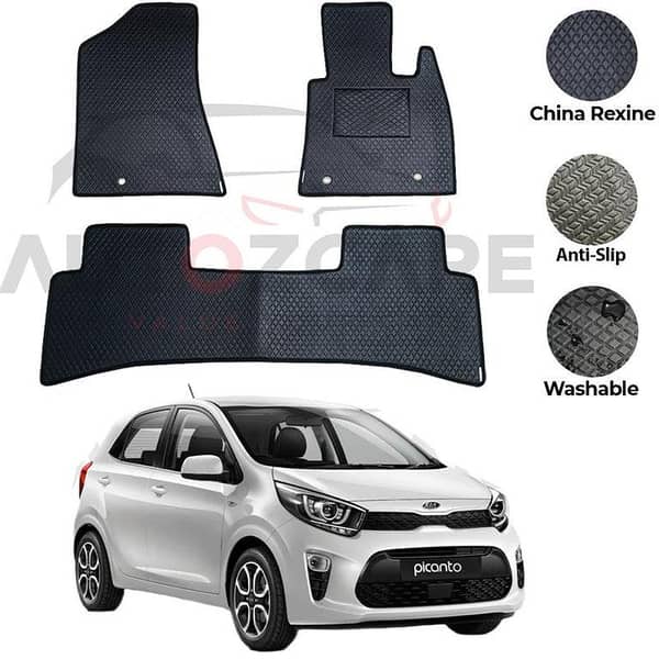 Kia Picanto 2019-2025 3-Piece Rexine Floor Mat Set