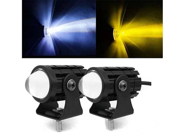 LED Fog Light Lamp White and Yellow Dual Color LED Fog Lights Projector Lens for Car Bike 2pcs