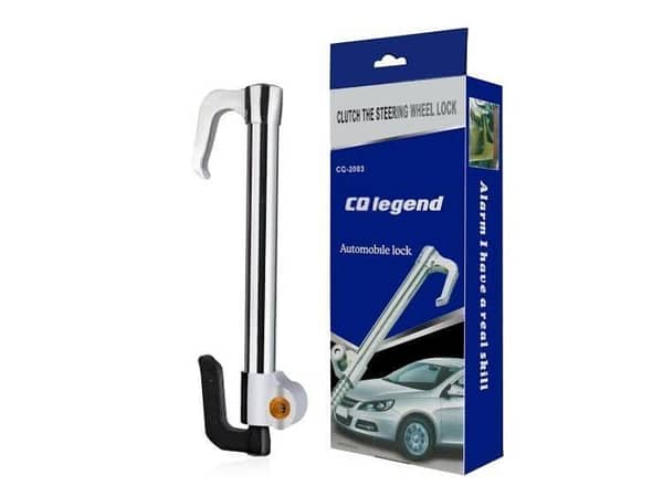 Universal Retractable Steering Wheel & Pedal Lock – Anti-Theft Security Bar (Silver)
