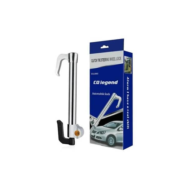 Universal Retractable Steering Wheel & Pedal Lock – Anti-Theft Security Bar (Silver)