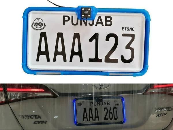 Blue License Plate Frame with LED Lights and Camera Fitting Option 1 Pc