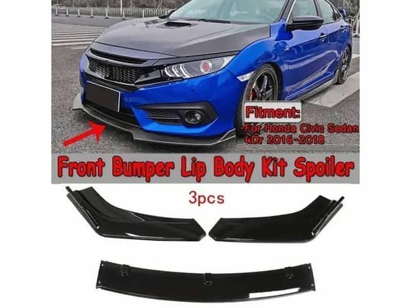 3-Piece Glossy Black Front Bumper Splitter for Honda Civic 2015-2022