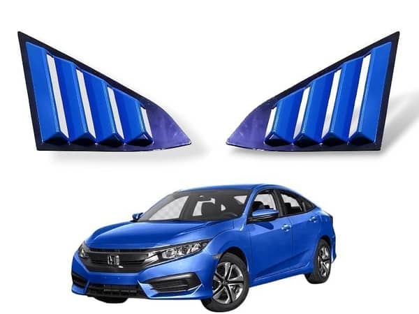 Matte Blue Quarter Window Glass Louvers for Honda Civic 2016-2020