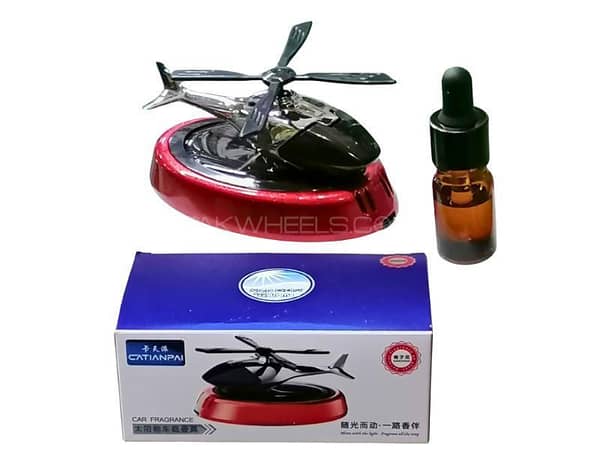 Car Dashboard Solar Halicoptar Decoration with Air Freshener 1 Re-Fill Bottle