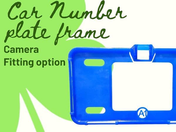 Blue Front and Back Car Number Plate Frame with Camera Fitting Option - 1 Piece