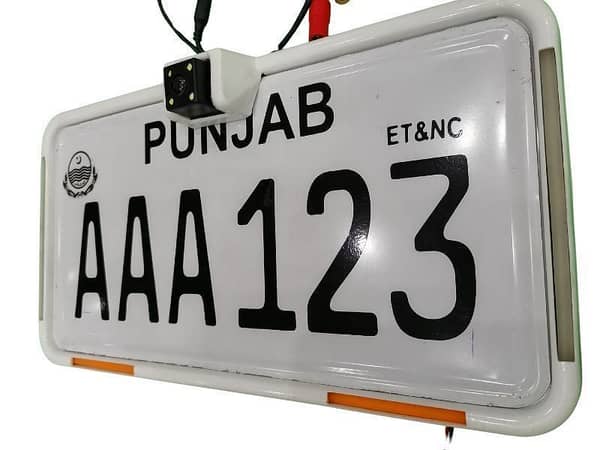 Pure White License Plate Frame with LED Lights and Rear Camera Fitting Option - 1 Piece, 6 x 12 Inch