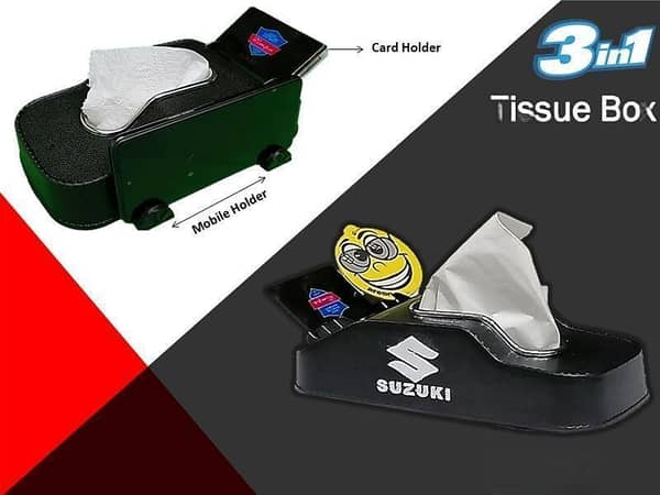 Suzuki 3-in-1 Dashboard Holder: Tissue Box, Mobile Stand, and Card Organizer