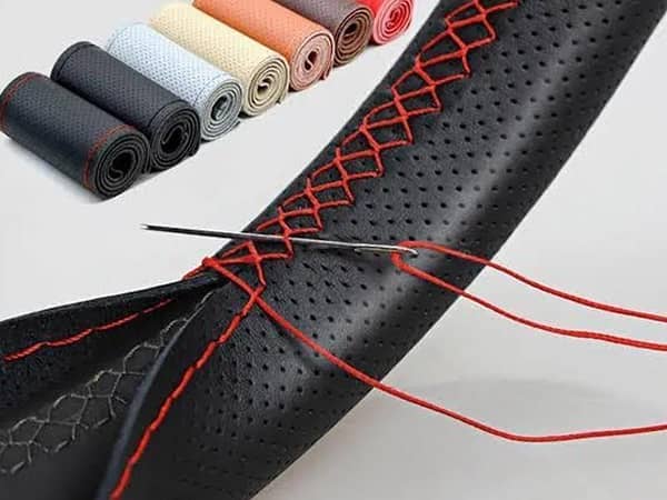 Hand-Stitched Black Synthetic Leather Steering Wheel Cover for Cars