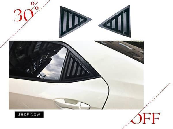 Toyota Corolla Quarter Glass Louvers with Double Tape Installation for 2015-2024 Models