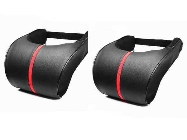 Imported Black Leather Neck Rest Cushion Pillow - 1 Pair with New Design