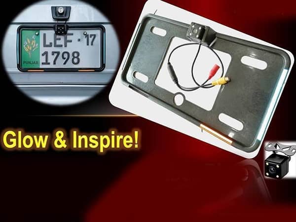 Neon Car License Plate Frame with Rearview Camera