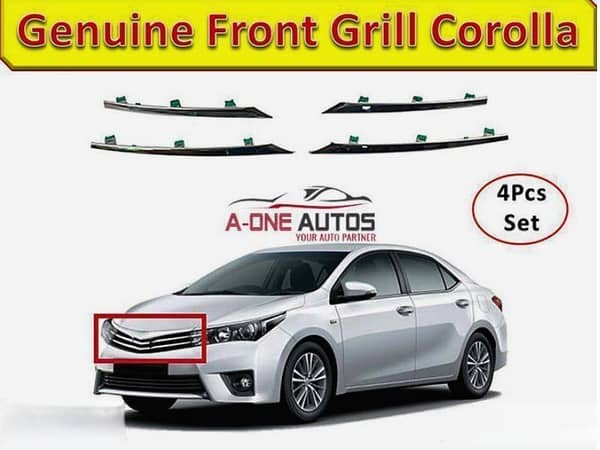 Toyota Corolla 2015 Genuine Front Chrome Grill Set with 4 Clips for Easy Installation