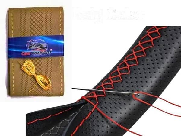Beige Hand-Stitched Synthetic Steering Wheel Cover with Dots | Fine Quality Car Accessory from China