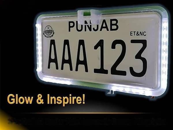 White Car LED Number Plate Frame with Camera Mount - Set of 2