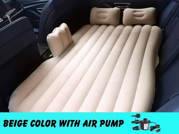 Universal Car Travel Inflatable Bed (Beige) Foldable SUV Back Seat Trunk Mattress Air Bed Pillow for