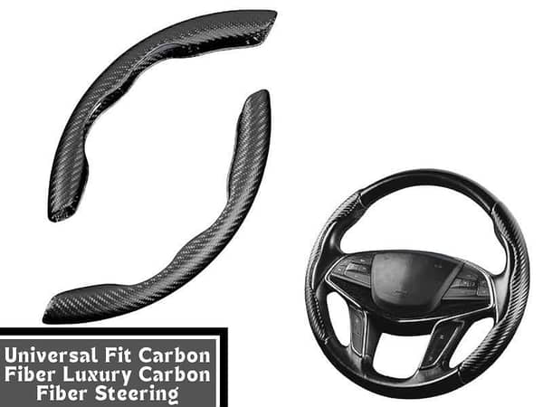 Universal Carbon Fiber Steering Wheel Trims - Set of 2 | Car Steering Wheel Cover with Carbon Fiber Design