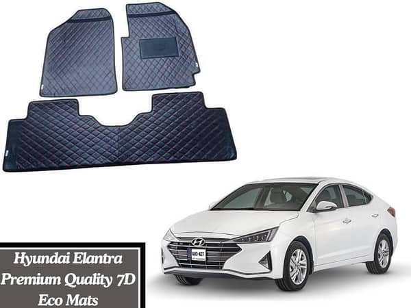 Hyundai Elantra 7D Flat Eco Mats With Red Thread | Hyundai Elantra Black Color 7D Eco Mats