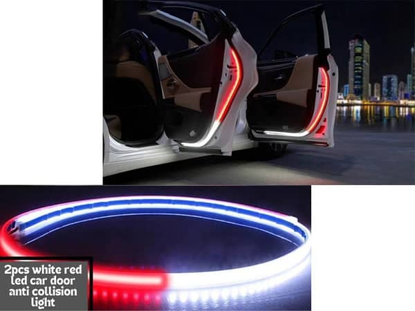 2 Piece Flexible Car LED Door Warning Lights - Red and White Welcome Lamp Strips
