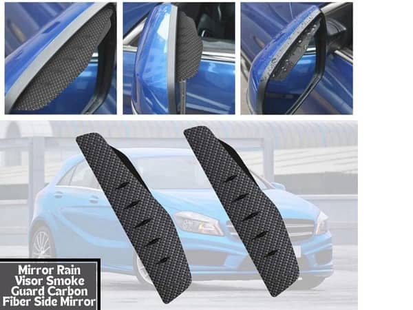 Carbon Fiber 2-Piece Set Rearview Mirror Rain Visor Smoke Guard for Cars, Trucks, and SUVs