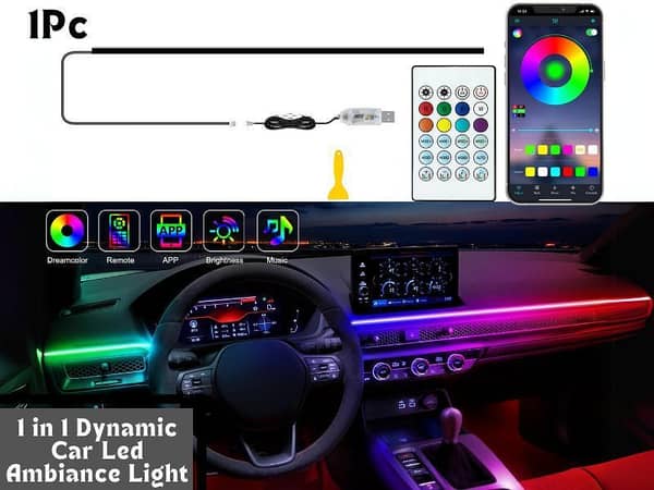 1Pc LED Ambient Strip Lights for Dashboard | RGB Interior Lighting | Dynamic LED Strip for Cars