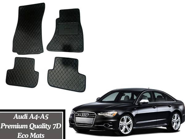 Audi A4 and A5 7D Flat Eco Mats  with Red Thread | Audi A4-A5 Black Color 7D Eco Mats